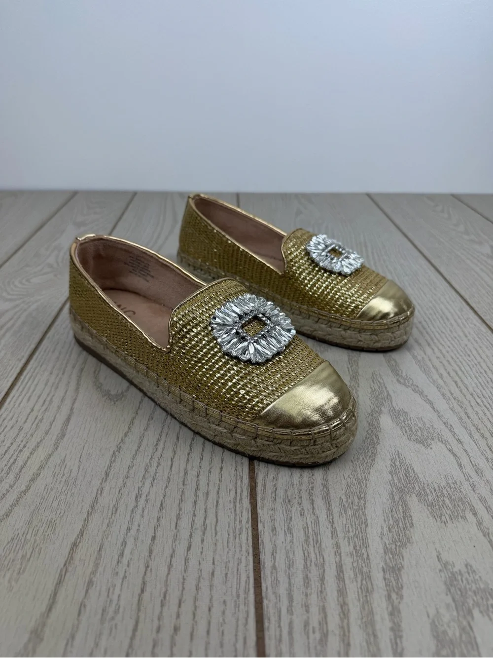 I.N.C. Women's Madilyn Slip-On Embellished Espadrille Flats 8M Gold Raffia $80